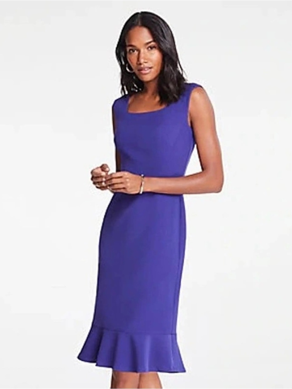 Ann Taylor Purple Sleeveless Midi Dress with Flounce Hem